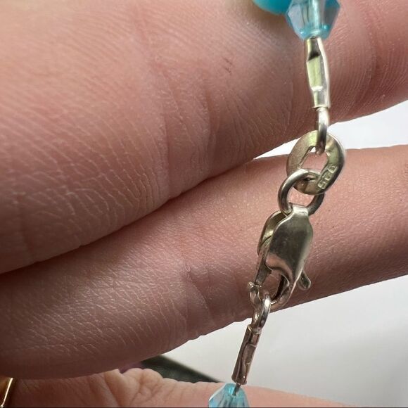 Light Blue and Aqua Blue Glass Beads With Clear Beads and Sterling Silver Clasp - Picture 5 of 5